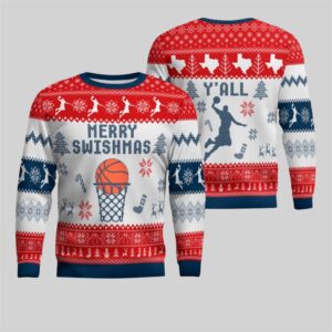 2025 Christmas Merry Swishmas Y'all Texas Basketball Ugly Sweater - Grishko.com
