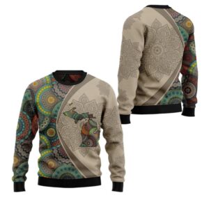 Alternative view of 2025 Christmas Michigan Mandala Ugly Christmas Sweater - Grishko.com