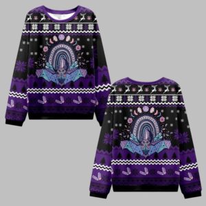 2025 Christmas Moon Phase Bat Ugly Christmas Sweater - Grishko.com