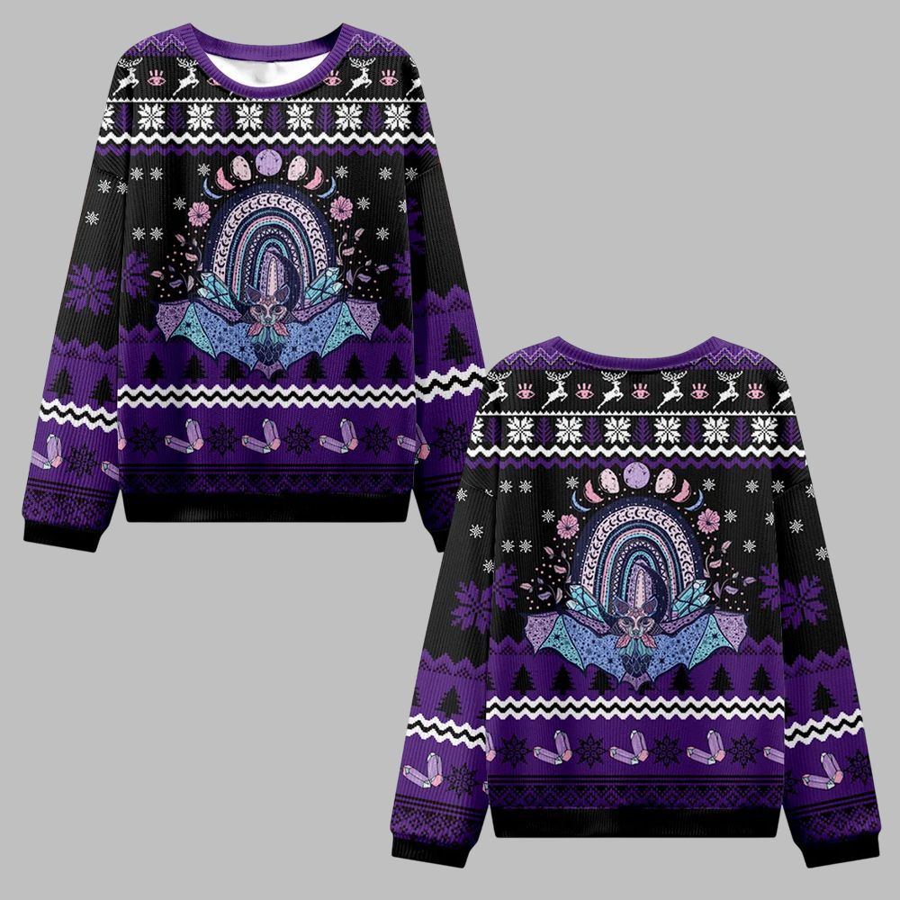 2025 Christmas Moon Phase Bat Ugly Christmas Sweater - Grishko.com