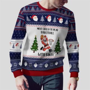 Alternative view of 2025 Christmas Most Likely To Play Basketball With Santa Ugly Sweater - Grishko.com