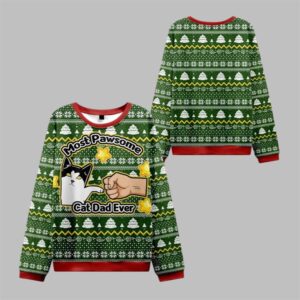 2025 Christmas Most Pawsome Cat Dad Ever Ugly Sweater - Grishko.com