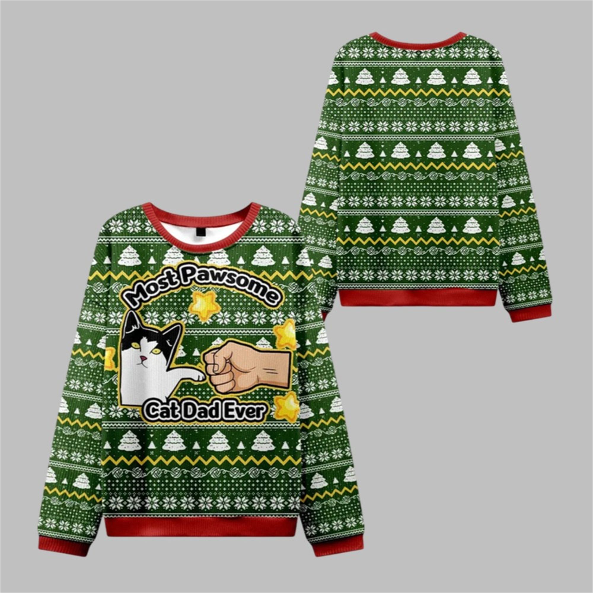 2025 Christmas Most Pawsome Cat Dad Ever Ugly Sweater - Grishko.com
