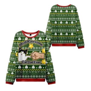 Alternative view of 2025 Christmas Most Pawsome Cat Dad Ever Ugly Sweater - Grishko.com