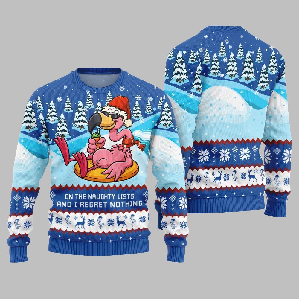 2025 Christmas Naughty List Flamingo Ugly Christmas Sweater - Grishko.com