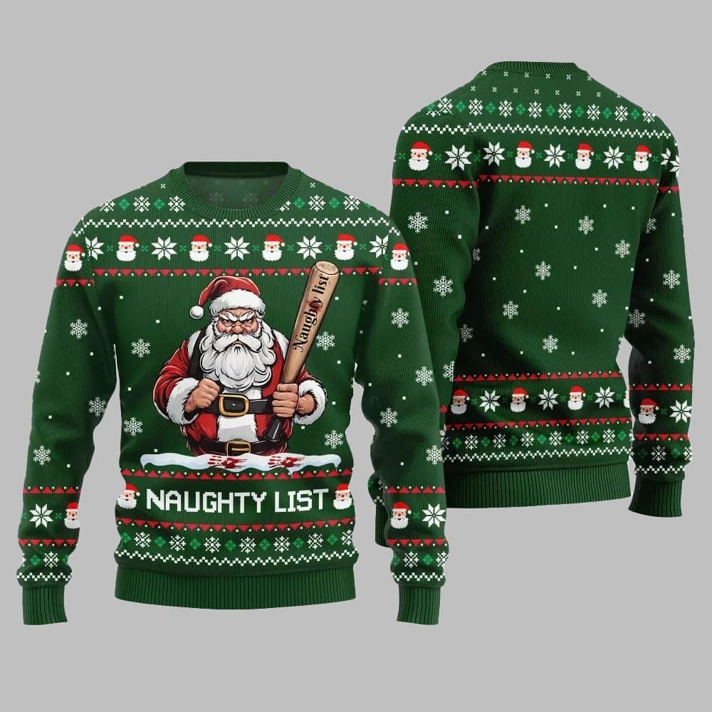 2025 Christmas Naughty List Santa Ugly Christmas Sweater - Grishko.com