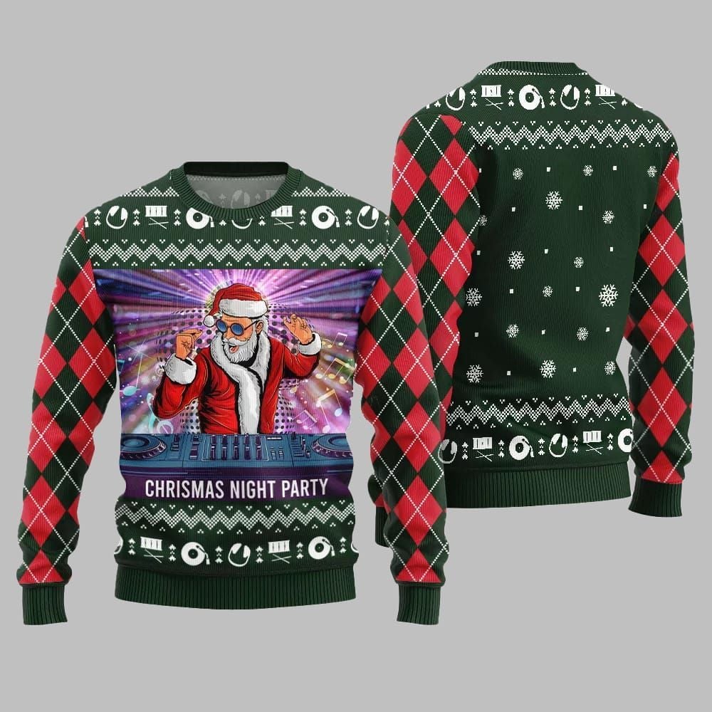 2025 Christmas Night Party DJ Santa Ugly Sweater - Grishko.com