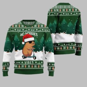 Alternative view of 2025 Christmas No Worries Vibes Capybara Ugly Christmas Sweater - Grishko.com