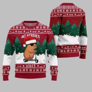 2025 Christmas No Worries Vibes Capybara Ugly Christmas Sweater - Grishko.com
