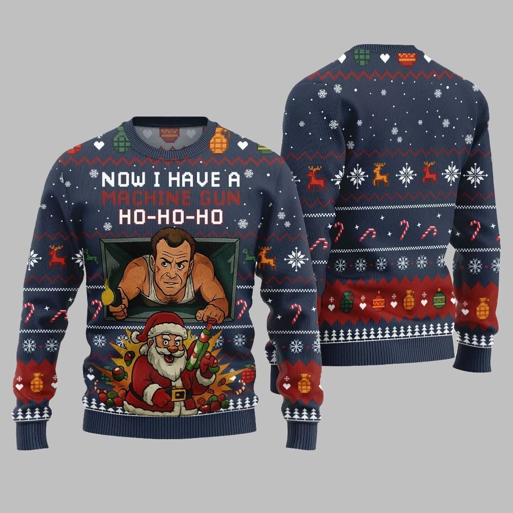2025 Christmas Now I Have A Machine Gun Ho Ho Ho Ugly Christmas Sweater - Image 5