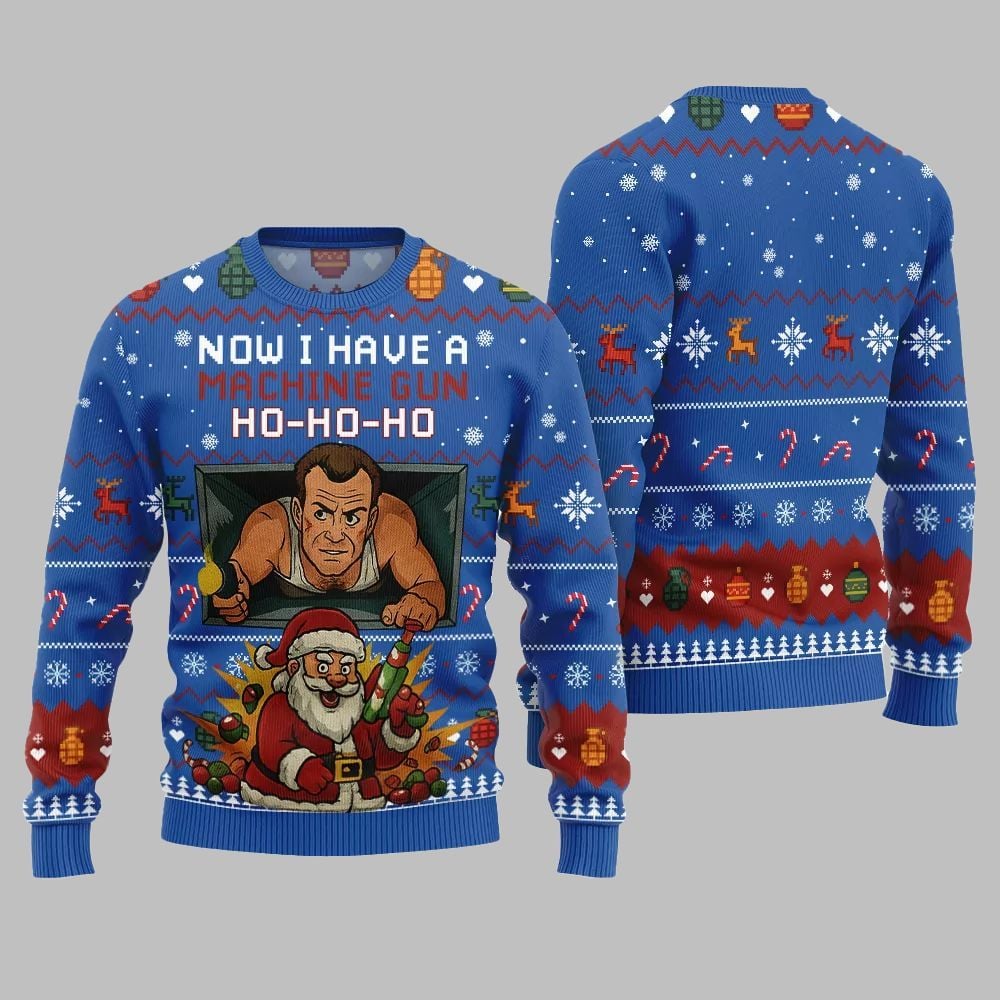 2025 Christmas Now I Have A Machine Gun Ho Ho Ho Ugly Christmas Sweater - Image 3