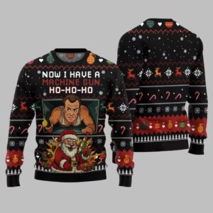 Alternative view of 2025 Christmas Now I Have A Machine Gun Ho Ho Ho Ugly Christmas Sweater - Grishko.com