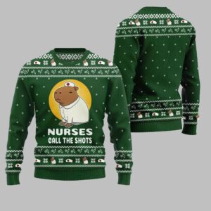 2025 Christmas Nurse Capybara Call The Shots Ugly Christmas Sweater - Grishko.com
