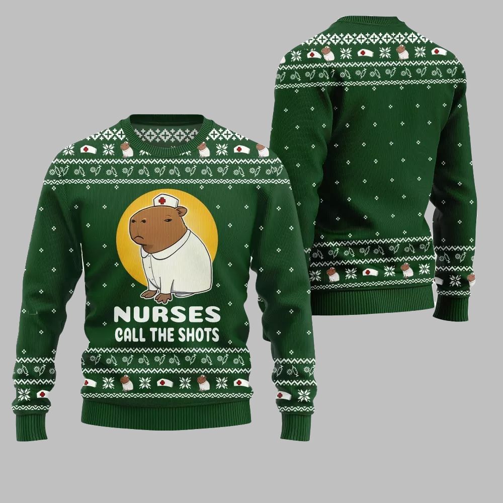 2025 Christmas Nurse Capybara Call The Shots Ugly Christmas Sweater - Grishko.com