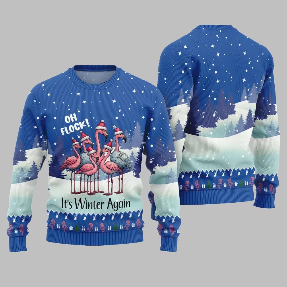 2025 Christmas Oh Flock Flamingo Ugly Christmas Sweater - Grishko.com - Image 3