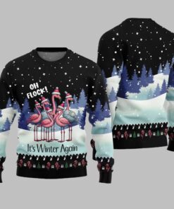 2025 Christmas Oh Flock Flamingo Ugly Christmas Sweater 
