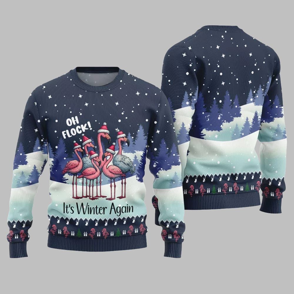2025 Christmas Oh Flock Flamingo Ugly Christmas Sweater - Grishko.com - Image 5