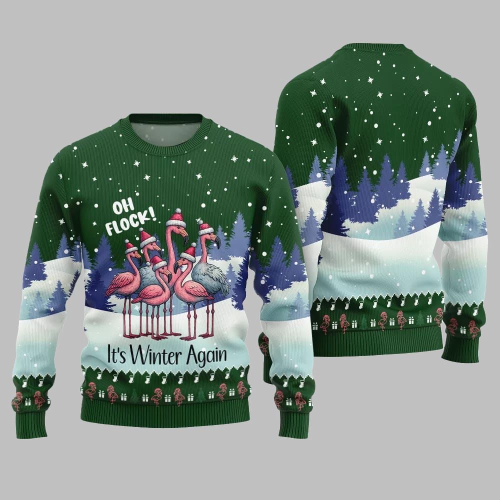 2025 Christmas Oh Flock Flamingo Ugly Christmas Sweater - Grishko.com - Image 4