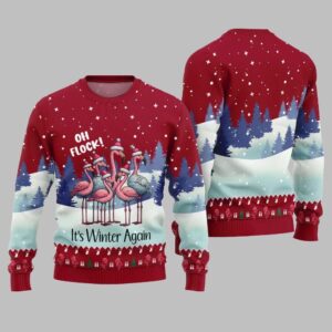 Alternative view of 2025 Christmas Oh Flock Flamingo Ugly Christmas Sweater - Grishko.com