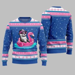 Alternative view of 2025 Christmas Otter Flamingo Ugly Xmas Sweater - Grishko.com