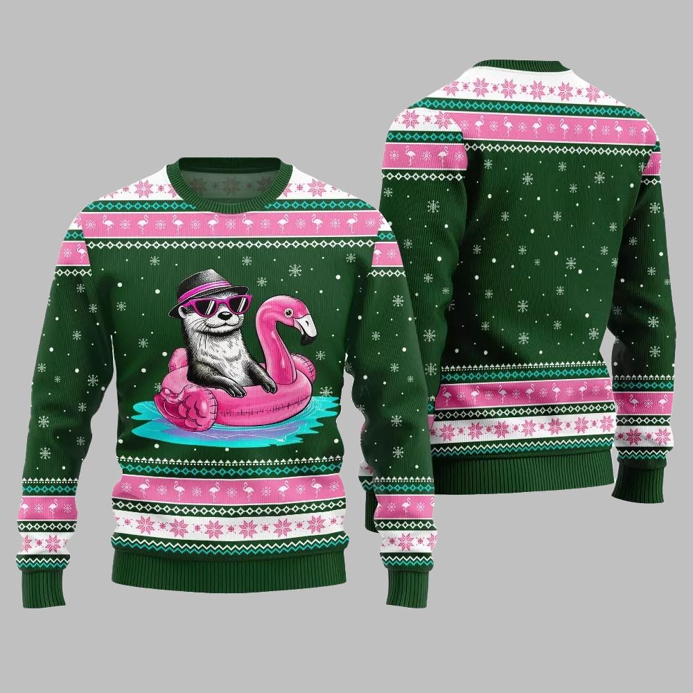 2025 Christmas Otter Flamingo Ugly Xmas Sweater - Grishko.com - Image 4