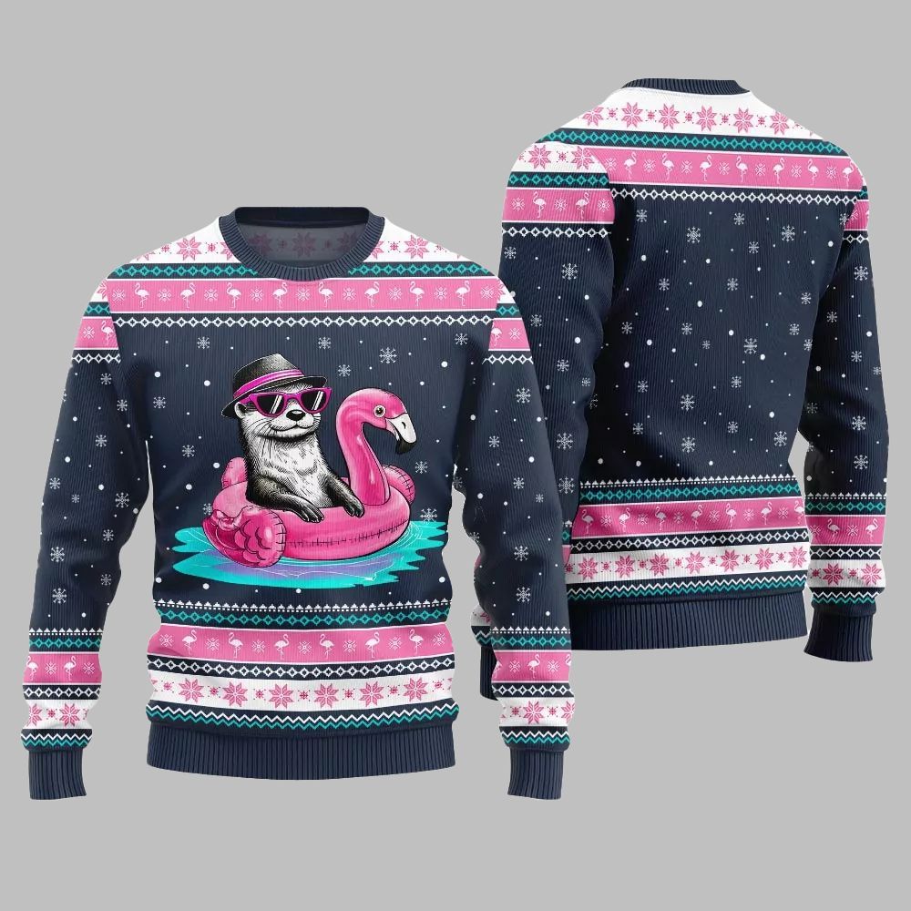 2025 Christmas Otter Flamingo Ugly Xmas Sweater - Grishko.com - Image 5
