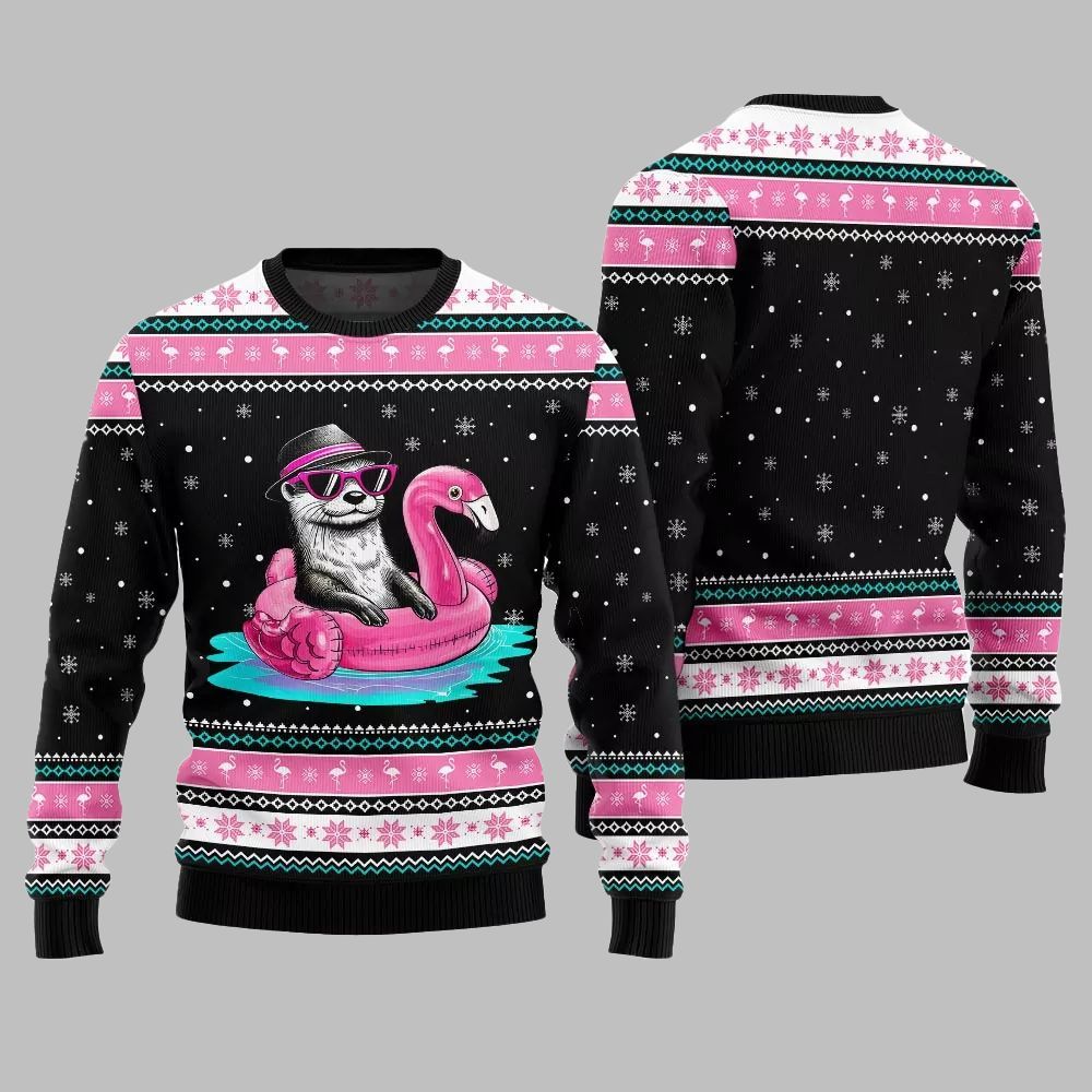 2025 Christmas Otter Flamingo Ugly Xmas Sweater - Grishko.com