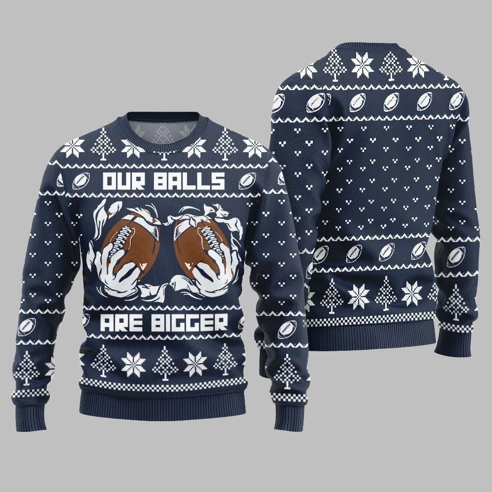 2025 Christmas Our Balls Are Bigger Football Ugly Christmas Sweater - Image 4