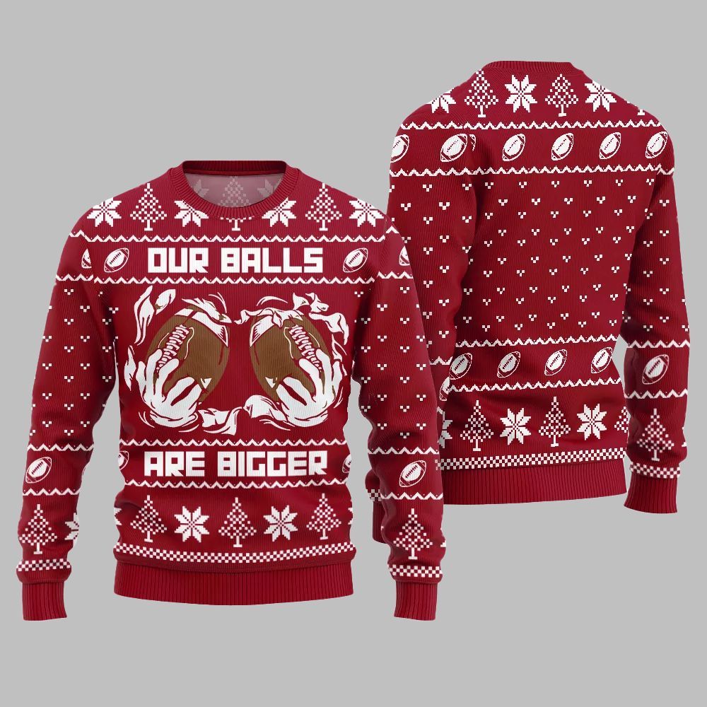 2025 Christmas Our Balls Are Bigger Football Ugly Christmas Sweater - Image 5