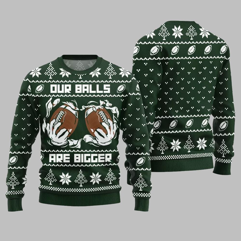 2025 Christmas Our Balls Are Bigger Football Ugly Christmas Sweater - Image 3