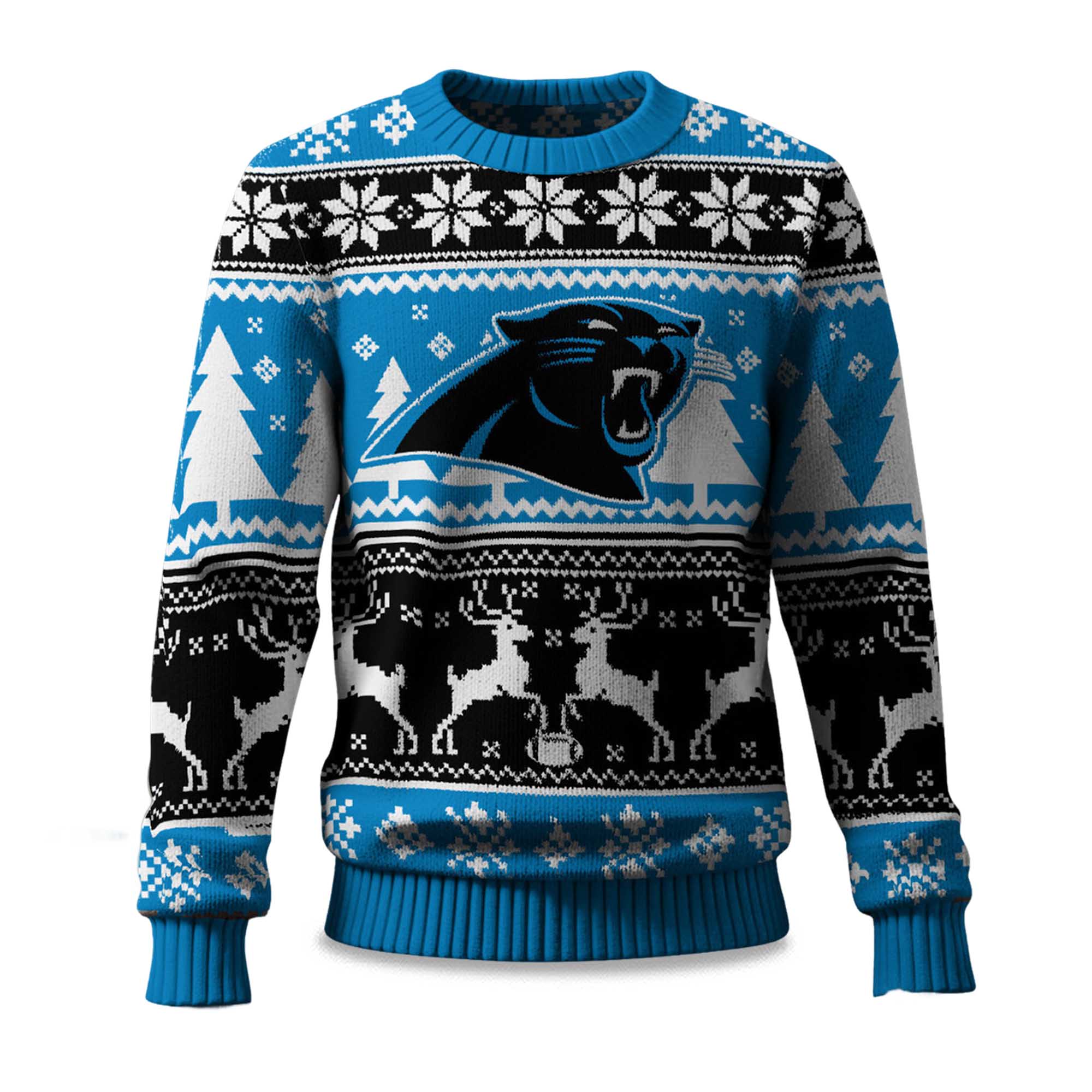 2025 Christmas Panthers Reindeer Football Ugly Sweater