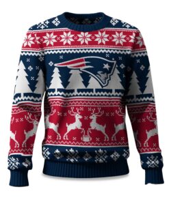 2025 Christmas Patriots Reindeer Football Ugly Sweater
