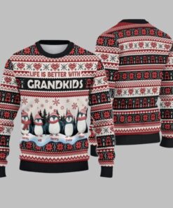2025 Christmas Penguins Life is Better with Grandkids Christmas Ugly Sweatshirt 
