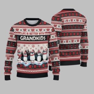 2025 Christmas Penguins Life is Better with Grandkids Christmas Ugly Sweatshirt - Grishko.com