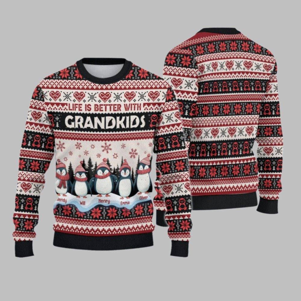2025 Christmas Penguins Life is Better with Grandkids Christmas Ugly Sweatshirt - Grishko.com