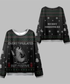 2025 Christmas Penguins Overstimulated Ugly Sweater 