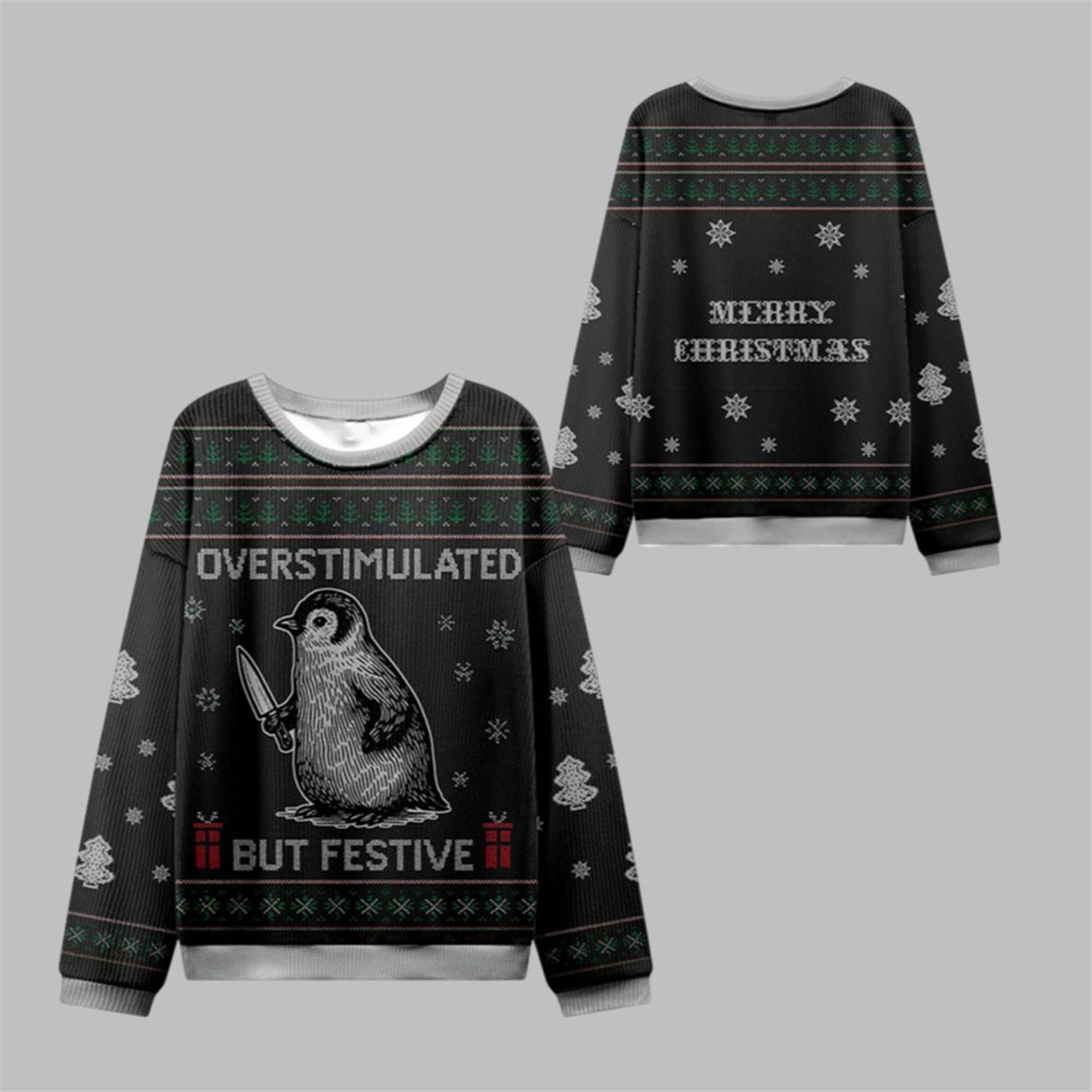 2025 Christmas Penguins Overstimulated Ugly Sweater - Grishko.com