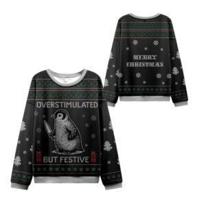 Alternative view of 2025 Christmas Penguins Overstimulated Ugly Sweater - Grishko.com