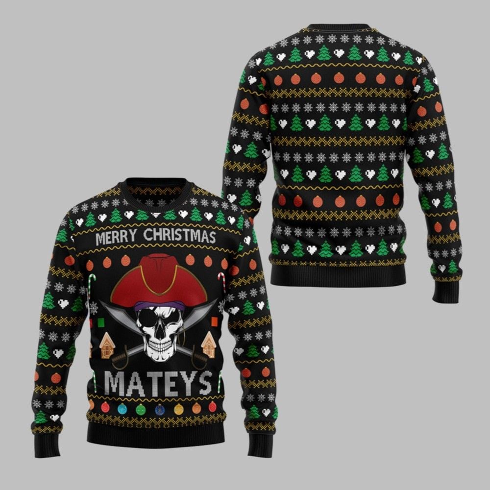 2025 Christmas Pirate Skull Ugly Christmas Sweater - Grishko.com