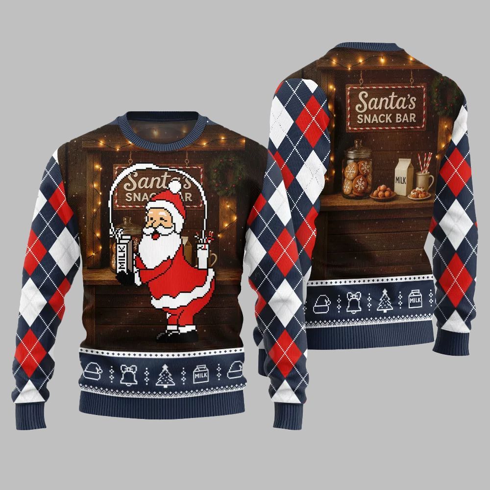 2025 Christmas Quirky Santa Snack Bar Ugly Christmas Sweater - Image 5