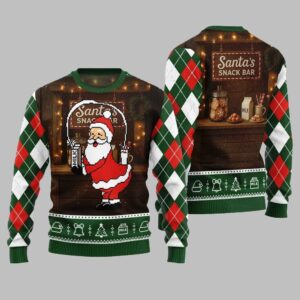 2025 Christmas Quirky Santa Snack Bar Ugly Christmas Sweater - Grishko.com