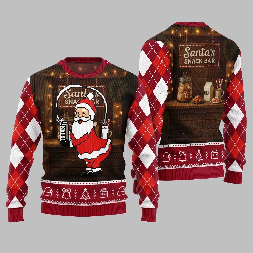 2025 Christmas Quirky Santa Snack Bar Ugly Christmas Sweater - Image 4