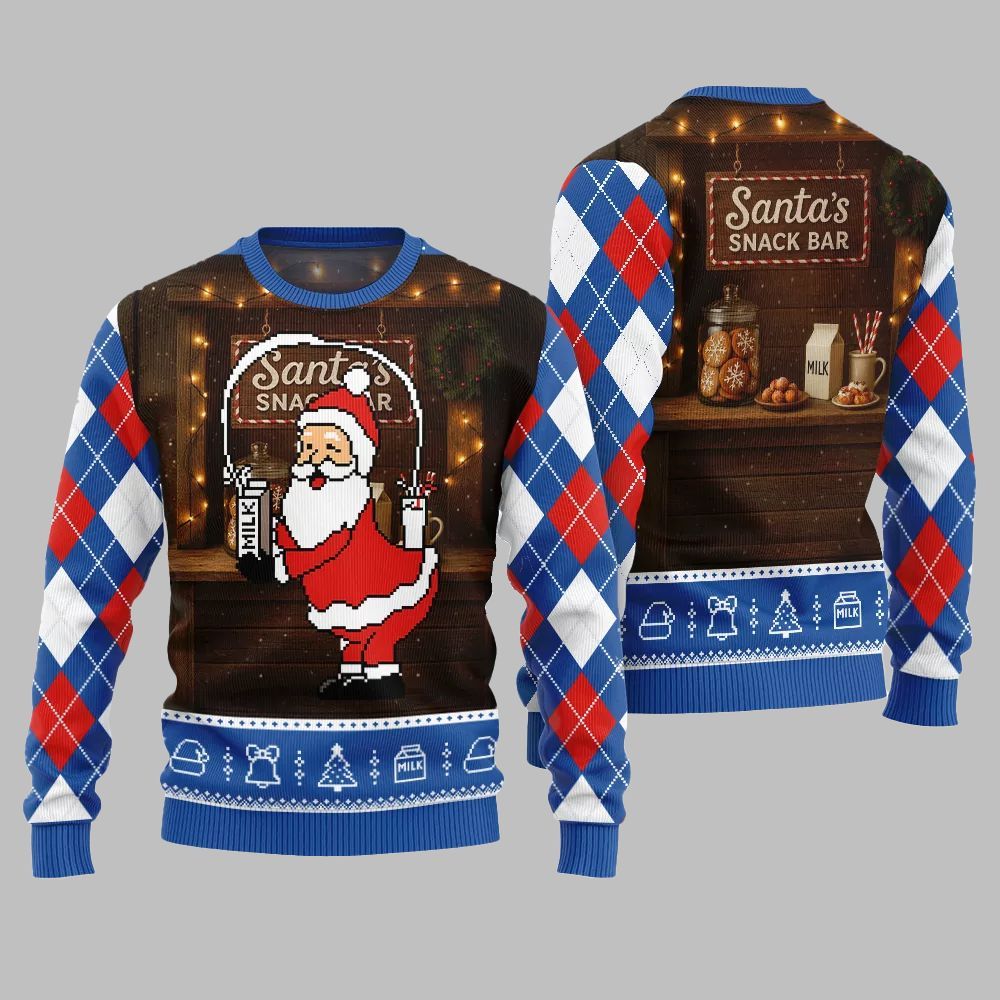 2025 Christmas Quirky Santa Snack Bar Ugly Christmas Sweater - Image 3