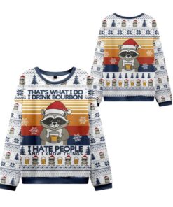 Alternative view of 2025 Christmas Raccoon Drinking Beer Ugly Sweater 