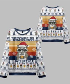 2025 Christmas Raccoon Drinking Beer Ugly Sweater 