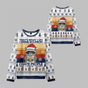 2025 Christmas Raccoon Drinking Beer Ugly Sweater - Grishko.com