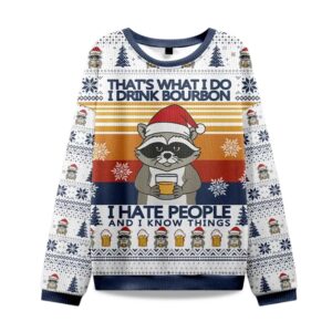 2025 Christmas Raccoon Drinking Beer Ugly Sweater