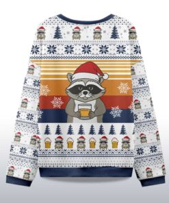 Alternative view of 2025 Christmas Raccoon Drinking Beer Ugly Sweater
