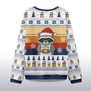 Alternative view of 2025 Christmas Raccoon Drinking Beer Ugly Sweater