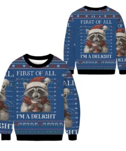 Alternative view of 2025 Christmas Raccoon First Of All Ugly Sweater 